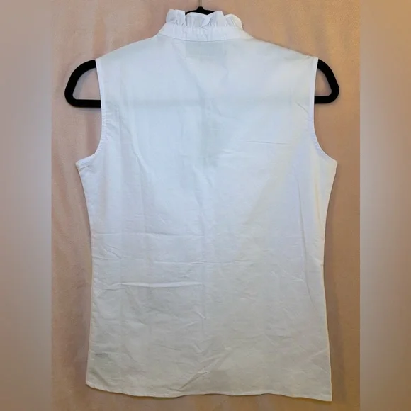 Kiel James Patrick Ruffle Oxford Cotton Sleeveless Shirt Size XS White - Picture 2 of 8